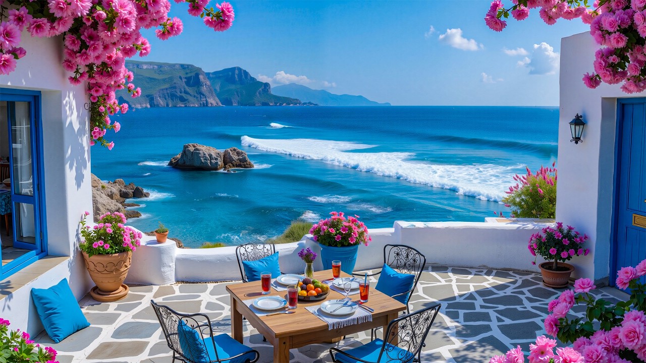 Relaxing Jazz On A Beachfront Balcony Helps Focus - Gentle Jazz With The Waves Uplifts The Spirit