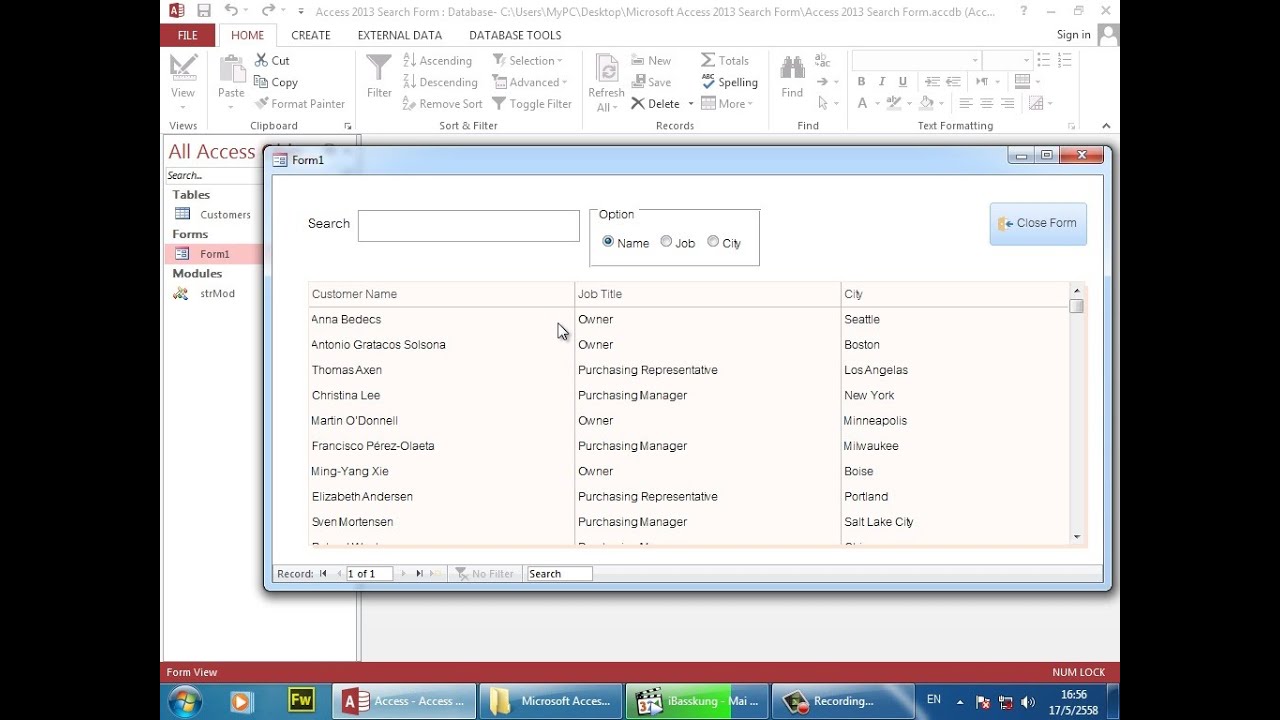 Microsoft Access 2013 VBA Programming : How to Create Search Form