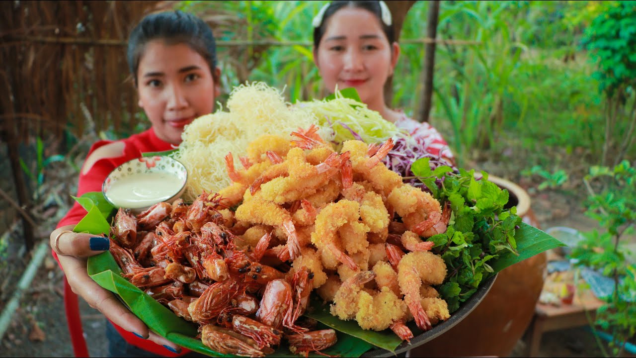 Crispy Shrimp Cooking Dried Rice Noodle Recipe - Cooking With Sros