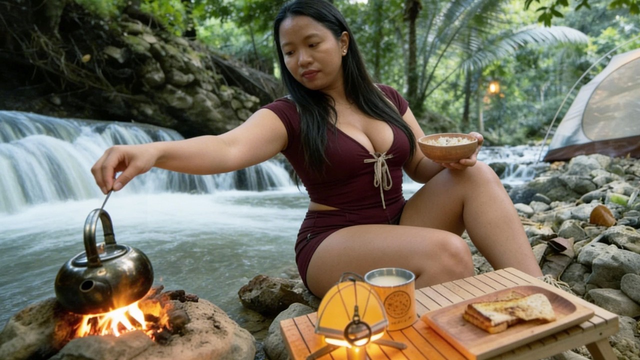 Survival Girl Camping Alone in the Wilderness — Relaxing, Cooking, Wood Stove ASMR