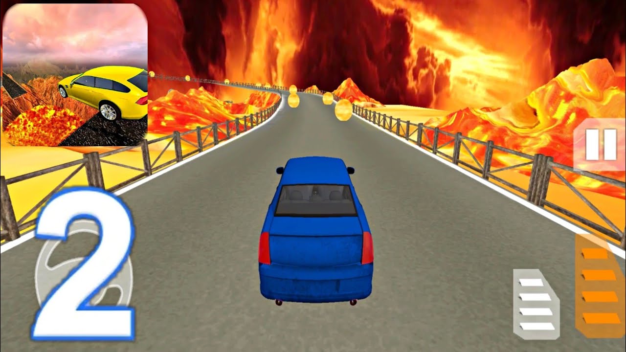 High Speed Volcano Car Crashes #2 Blue Car Driving on Hot Lava Road - Best Android Gameplay 2021