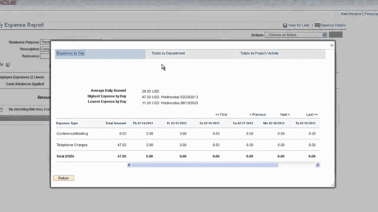Пользовательский интерфейс PeopleSoft Expenses 9.2