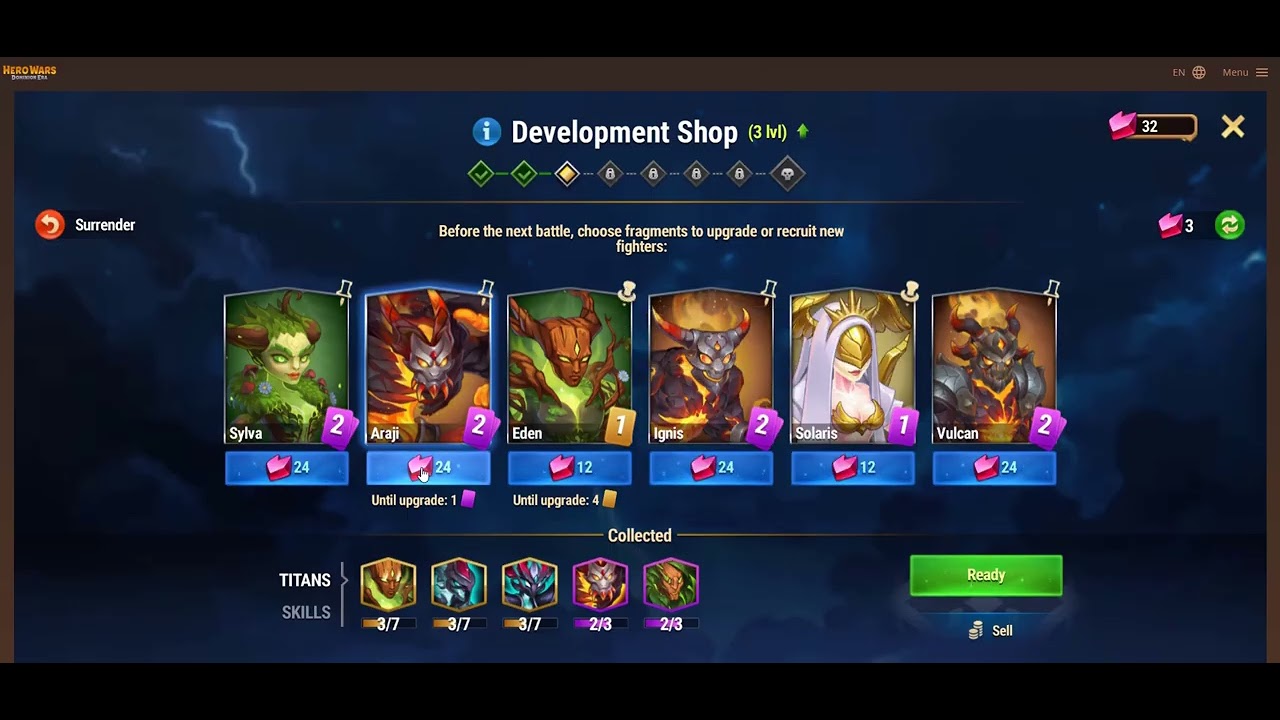 Hero Wars Surging torrent event for Titus & Gelo Battle Level 5 & 150 buff minimal Upgrade BUFF