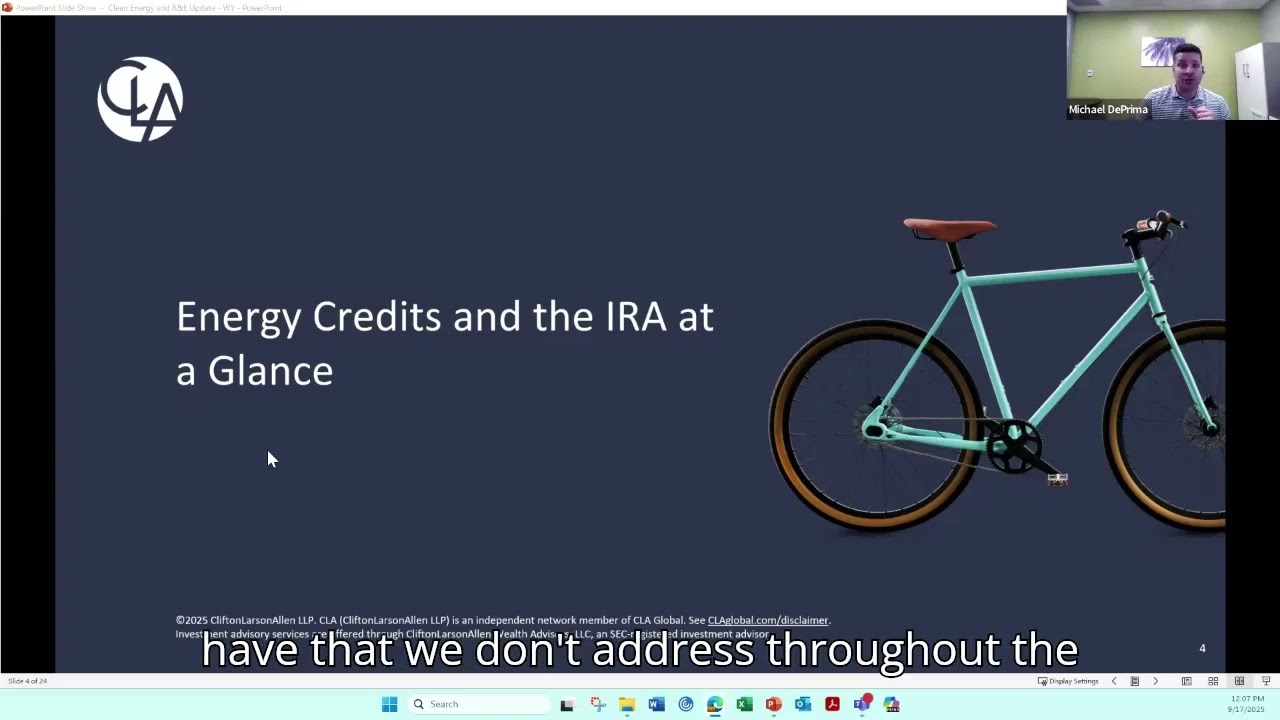 September 17, 2025: Navigating Changes to Inflation Reduction Act IRA Tax Credits