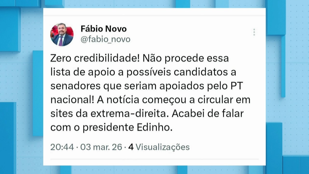 Lista de senadores apoiados pelo PT: Fábio Novo desmente informações divulgadas 04 03 2026