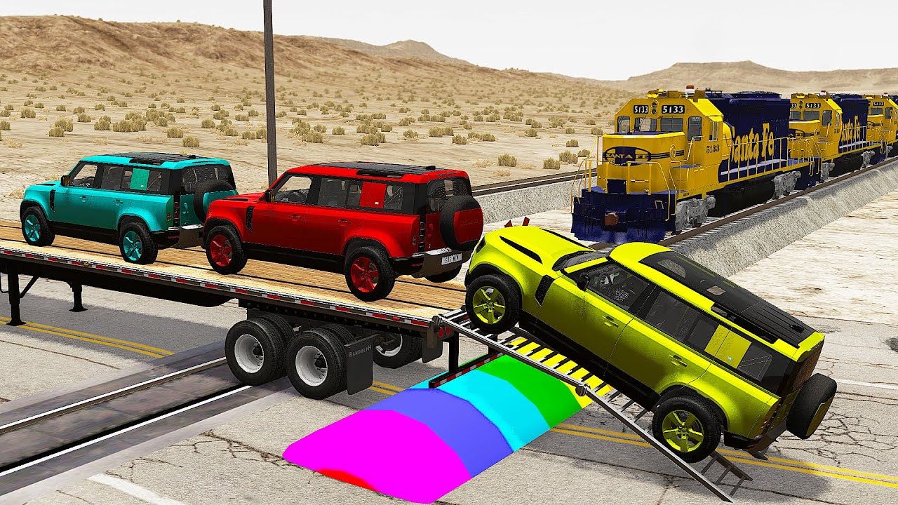 Funny Cars vs Train | Truck Man Flatbed vs Train - Beamng.Drive #05