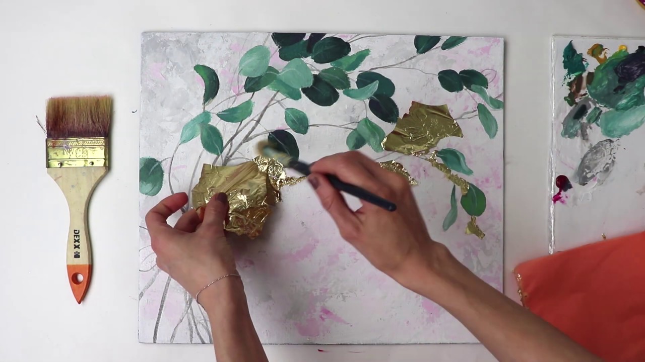 Gold and leaf art painting Acrylic Technique on canvas