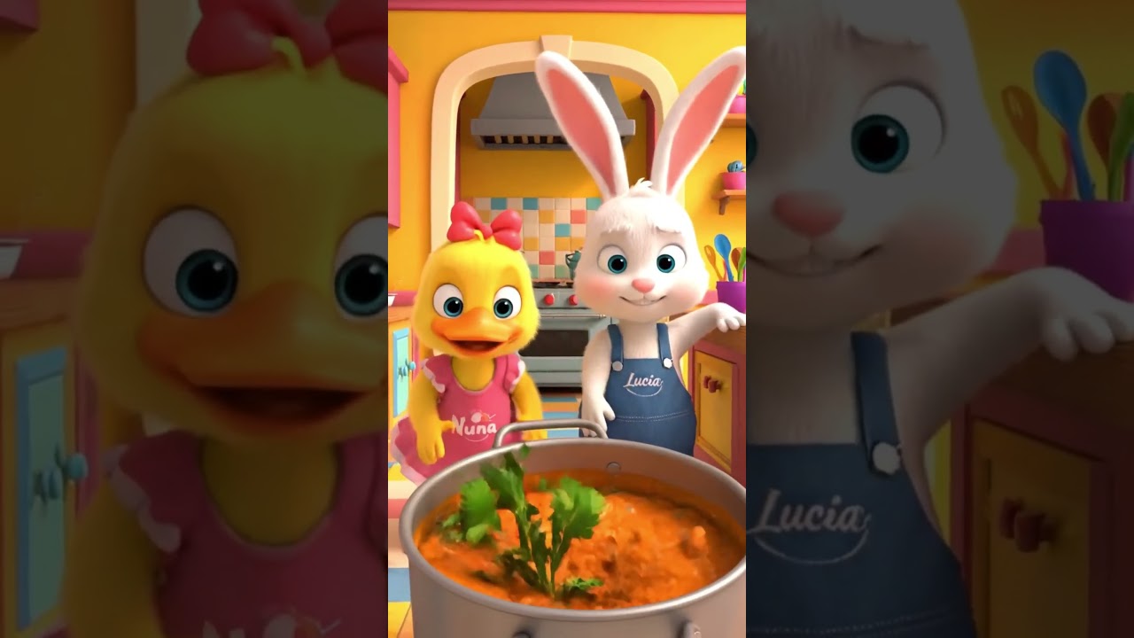 Duckling Nuna and Lucia cook delicious carrot soup 