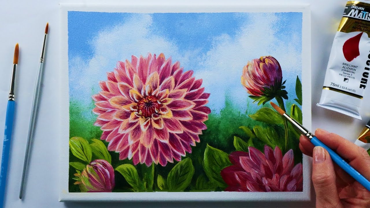 How to Paint a Dahlia for Beginners / Dahlia Acrylic Painting