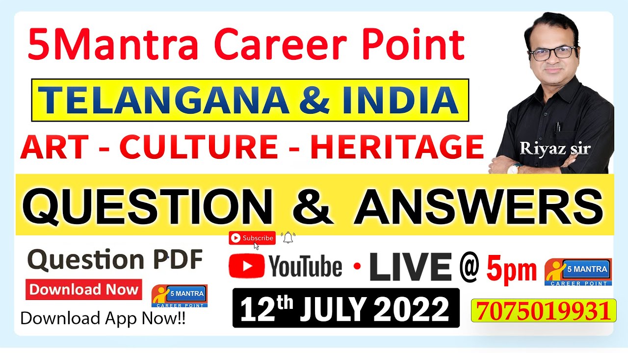 ❓ & ✅ TELANGANA & INDIA (ART - CULTURE - HERITAGE ) QUESTION &ANSWERS|GROUP-I,II,IV,SI,- PC #5MANTRA
