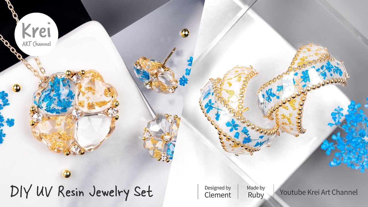 【UVレジン】レイクブルーのドライフラワージュエリーコレクション〜♪ UV Resin-Lake Blue Dried Flower Jewelry collection!!
