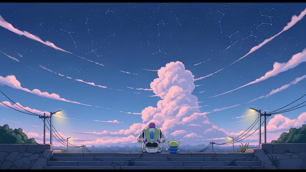 Toy Story Night Lo-Fi 🌌 Calm Guitar Vibes Under Falling Stars