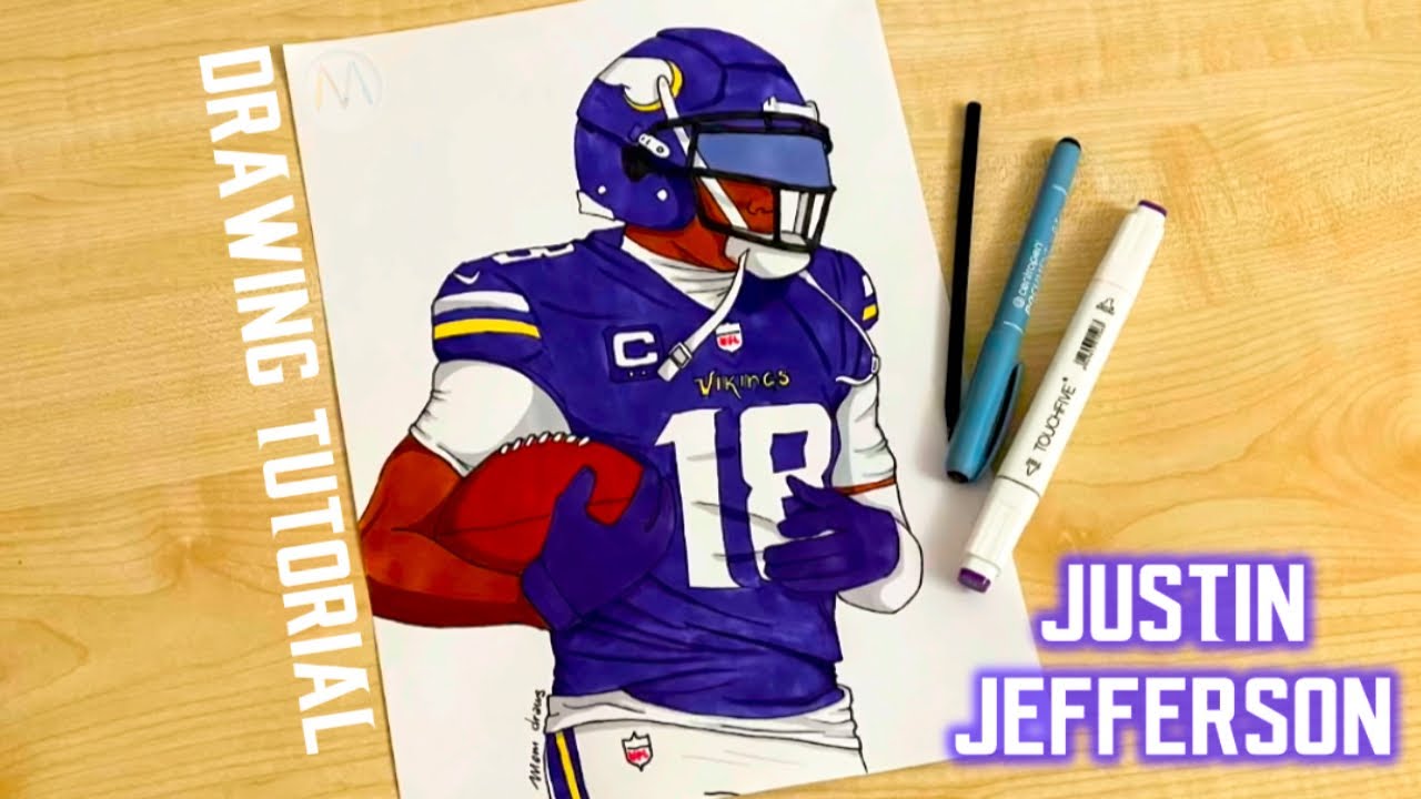 How to draw NFL players Justin Jefferson / Minnesota Vikings