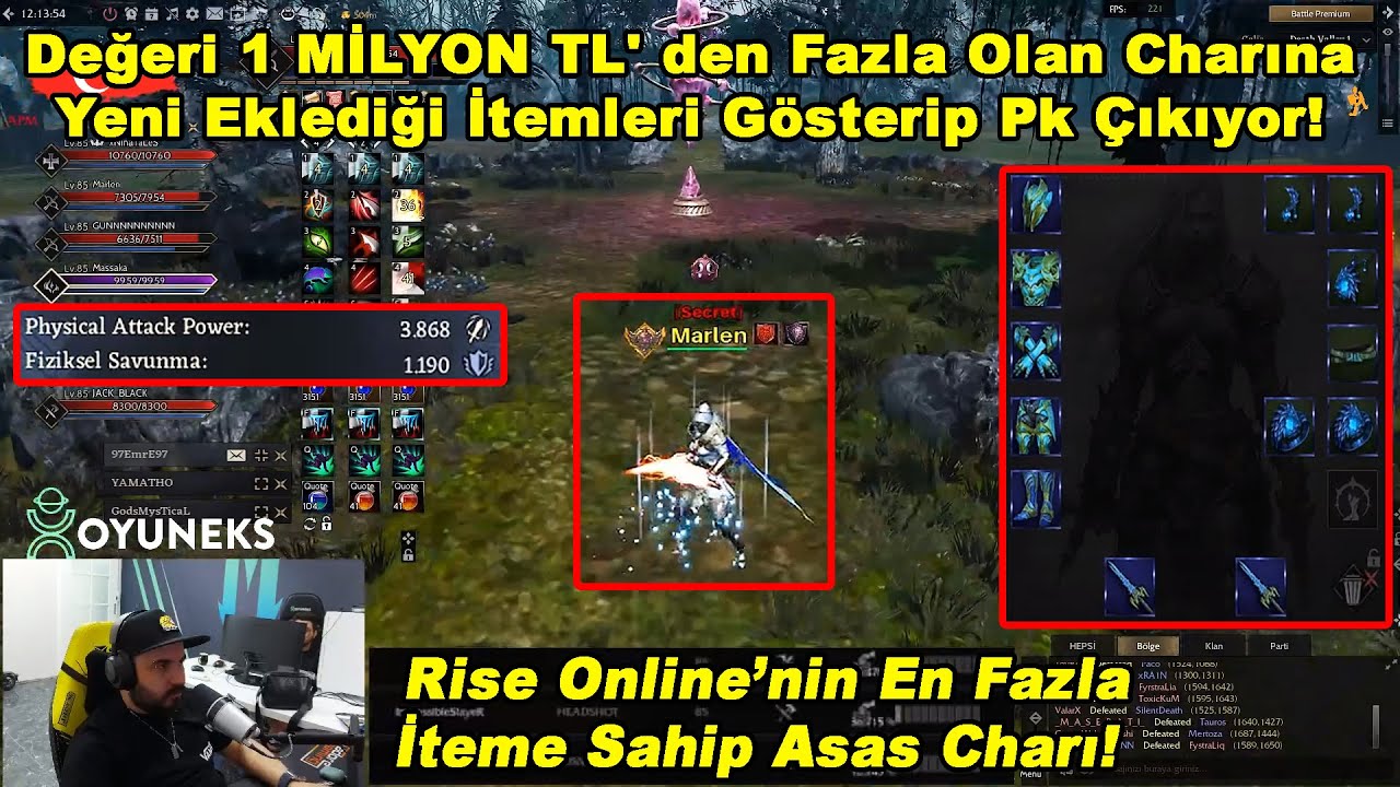 Marlen - Değeri 1 MİLYON TL' den Fazla Olan Charına Yeni Eklediği İtemler İle Pk Çıkıyor Rise Online
