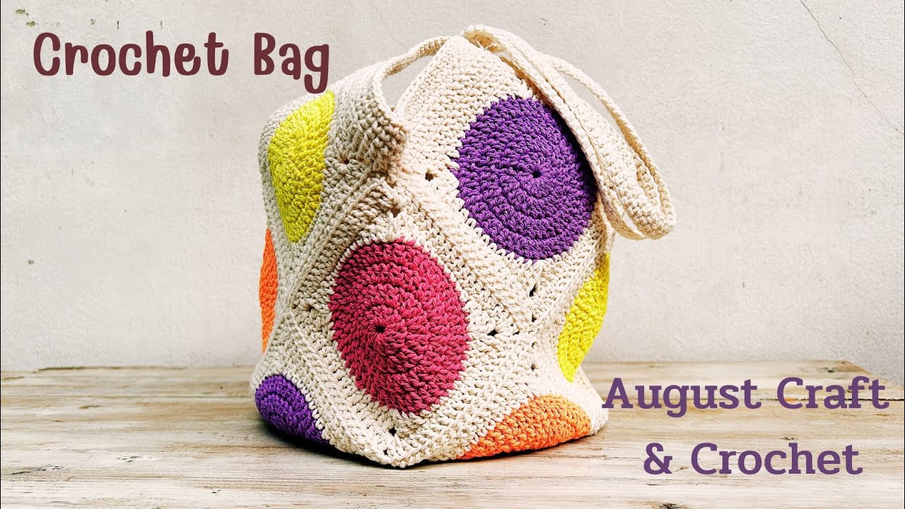 The colorful circle bag is very cute. How to Crochet Granny Square Tote Bag Super Easy but Very Cute