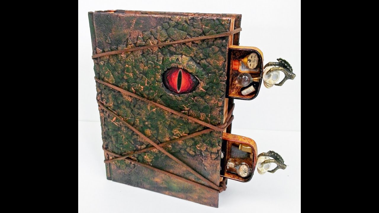 ALCHEMY THEMED ALTERED DRAGON BOOK with EGG SHELL TEXTURE and HIDDEN DRAWERS
