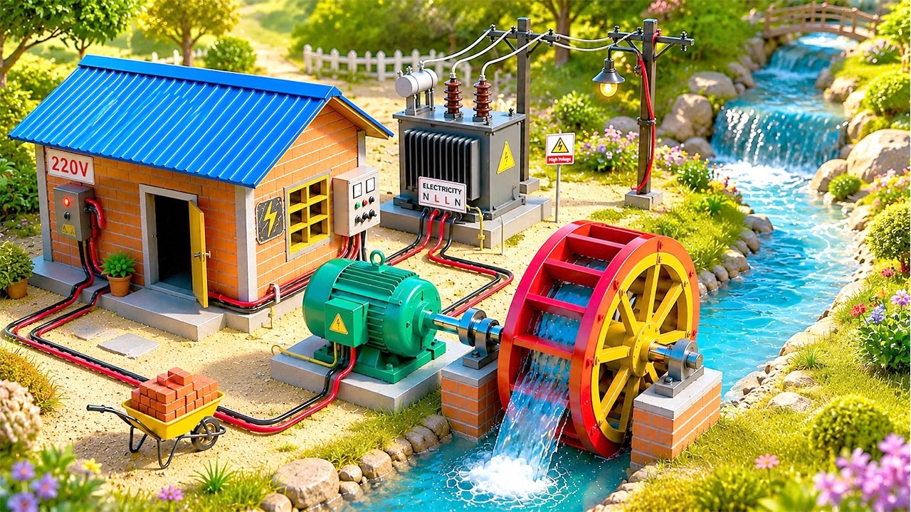 Building a Mini Hydropower Dam Using Bricks and Cement | Mini Construction