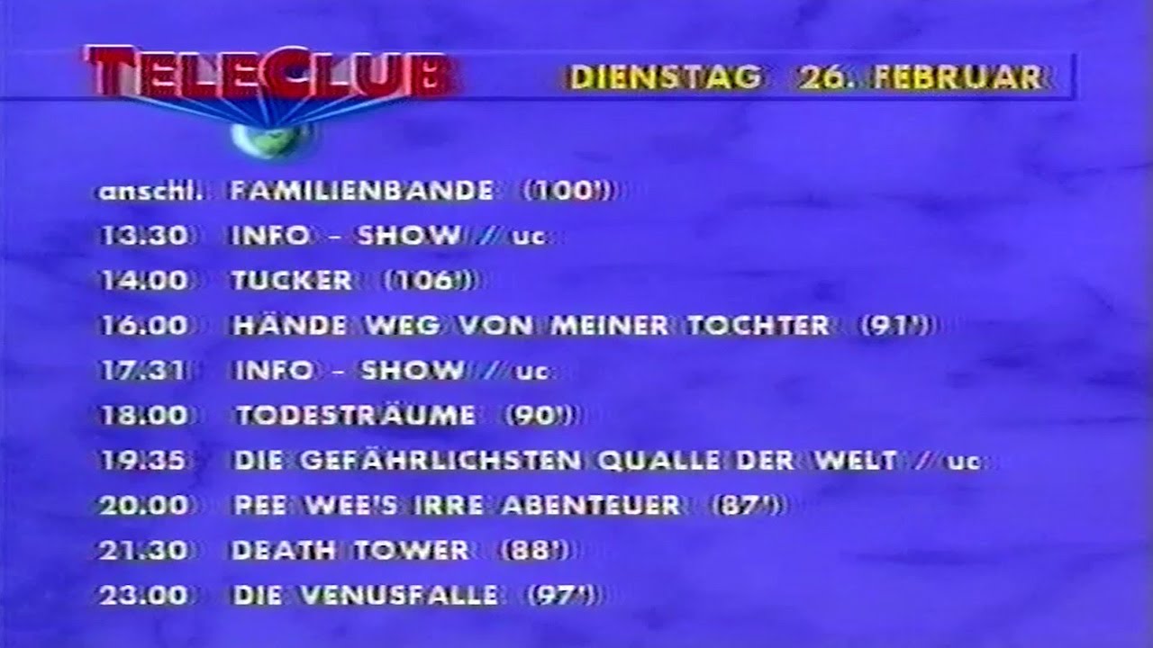 Teleclub, der Kinokanal - Programmtafel und Ident (1991)