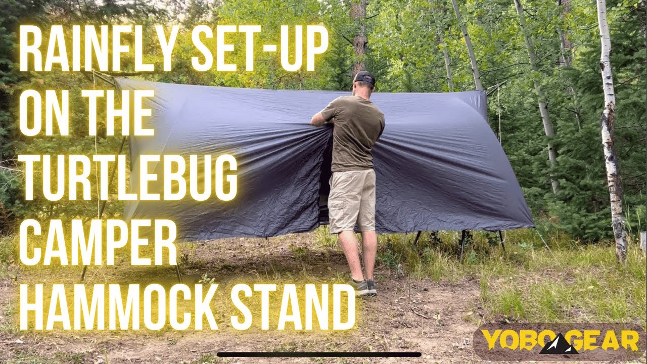 Rainfly Set-Up on Turtlebug Camper Hammock Stand - hex tarp and winter tarps