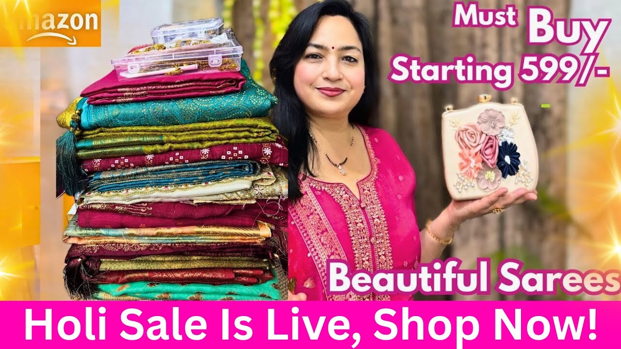 😍Holi Special Amazon Premium Quality Saree Haul #amazonfashion #collab #amazon @ashigautam #saree