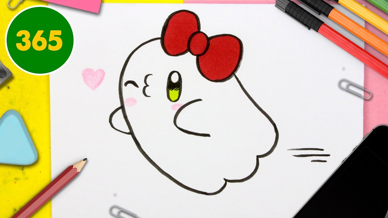 COMMENT DESSINER FANTÔME KAWAII ÉTAPE PAR ÉTAPE – Dessins kawaii facile - Comment dessiner halloween