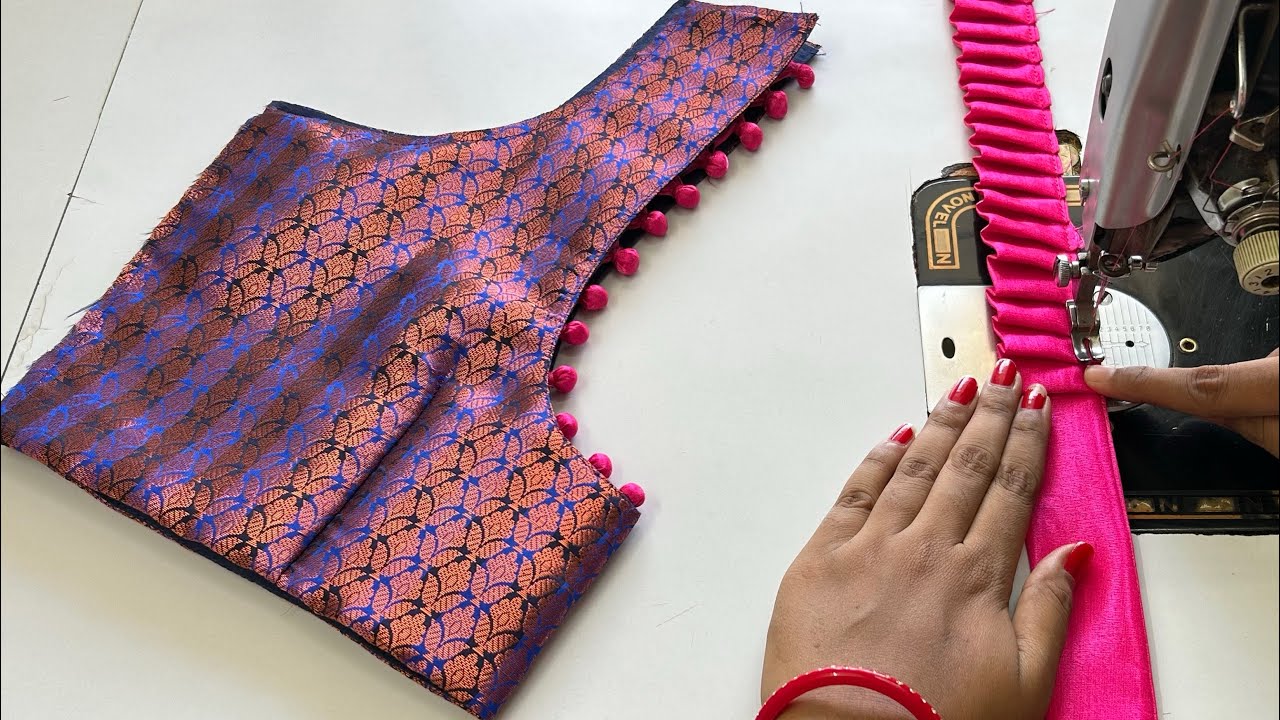 Potli Button Frill Blouse Back Neck Design | Blouse | Cutting And Stitching Back Neck Blouse Design