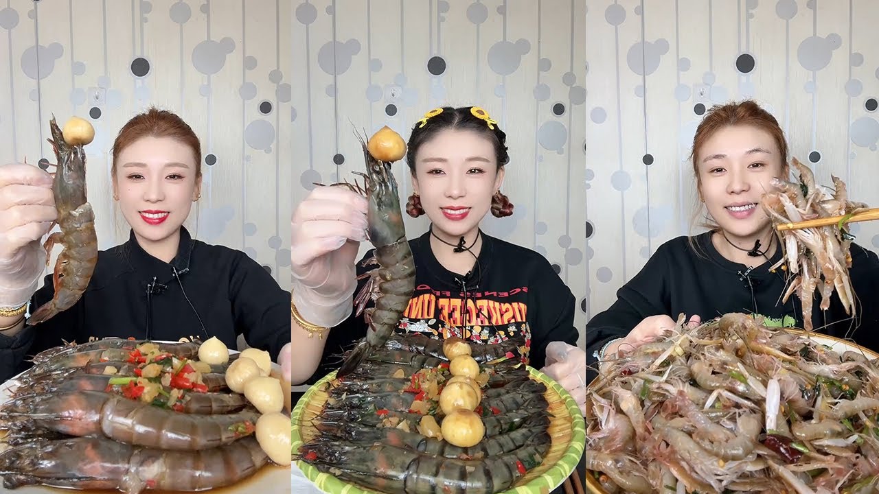 【Yummy】Thai shrimp+Black tiger shrimp+Gaba shrimp🦐🍋🧄🌶#mukbang#asmr#Seafood