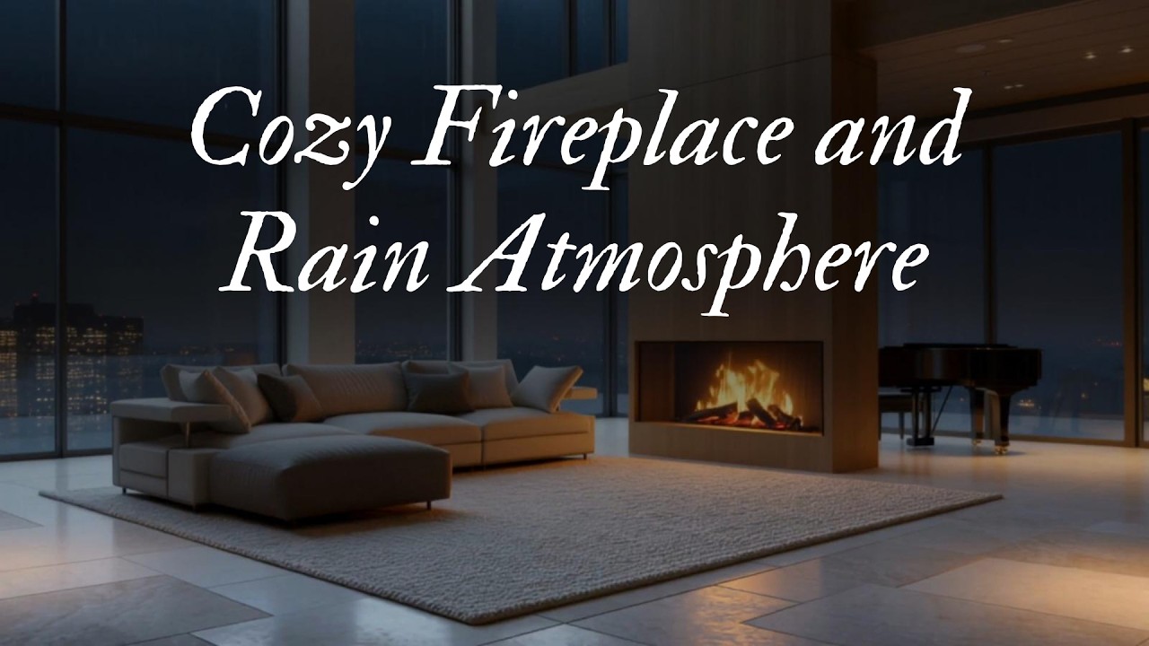 Rainy Fireplace Atmosphere in a Modern Residence