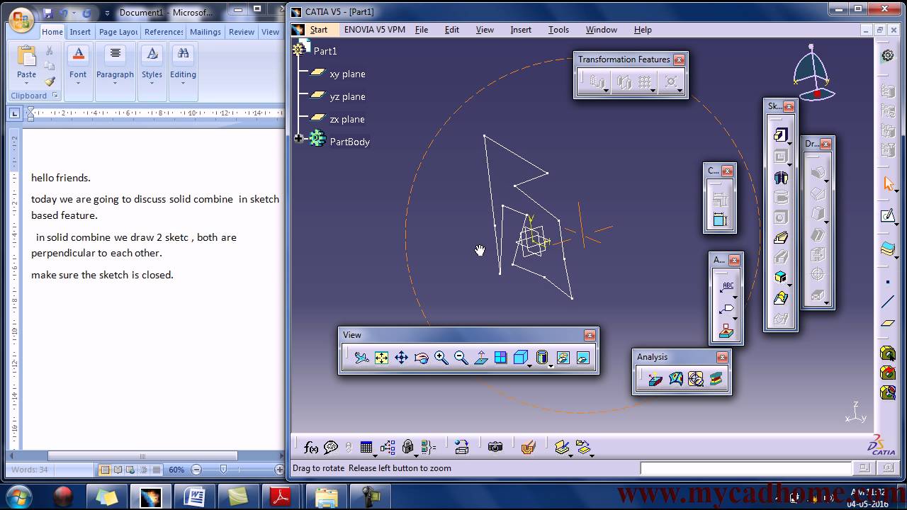 catia solid combine in sketch based feature
