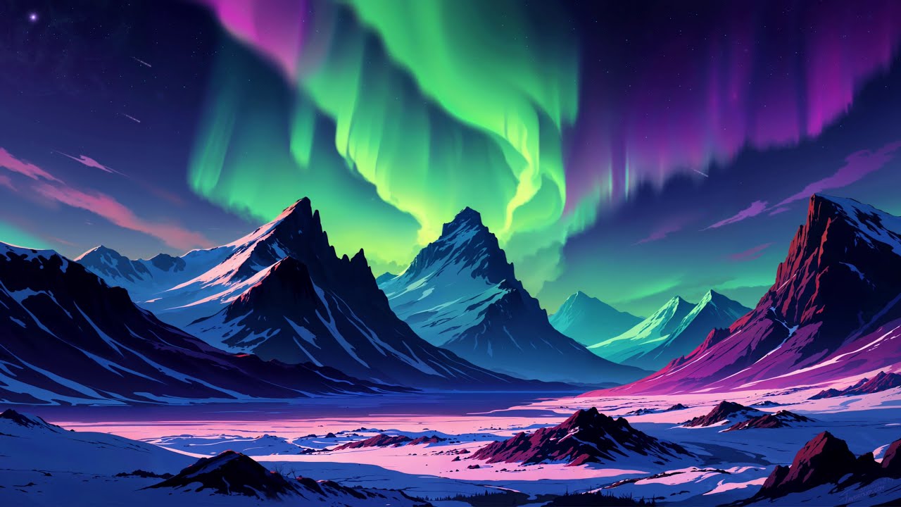 Fond d'écran animé Aurores boréales (Paysage Hiver) 4K pour PC