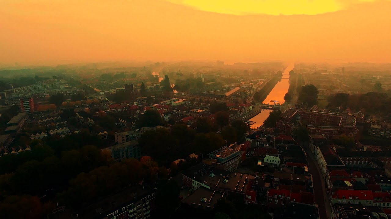 Sunrise over Den Bosch and the Bossche Broek by drone 4K