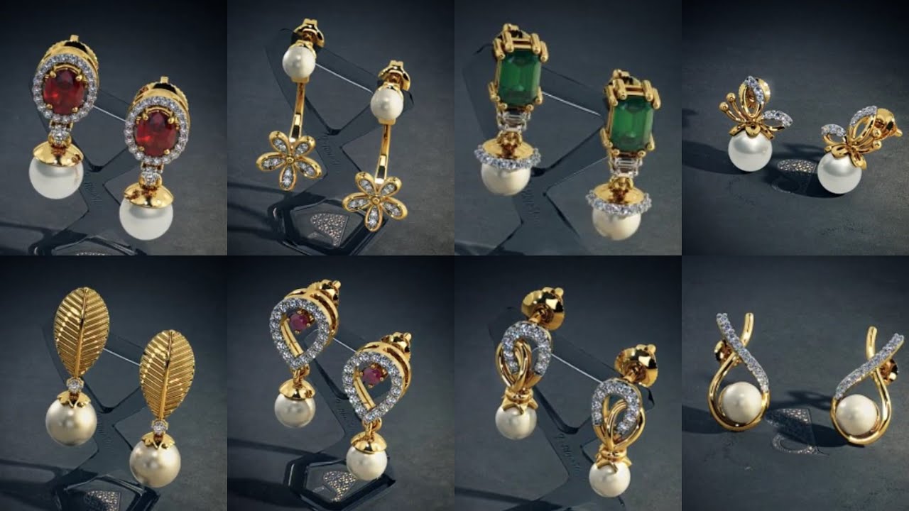 Latest Gold, Diamond and Pearl Earrings Designs with Price and Weight| Pearl Earrings from BLUESTONE