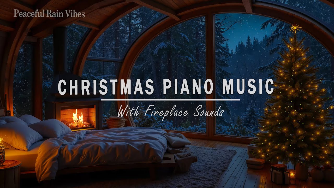 Warm Fireplace & Soft Piano ❄️ Peaceful Winter Night Ambience for Stress Relief & Deep Sleep 🔥