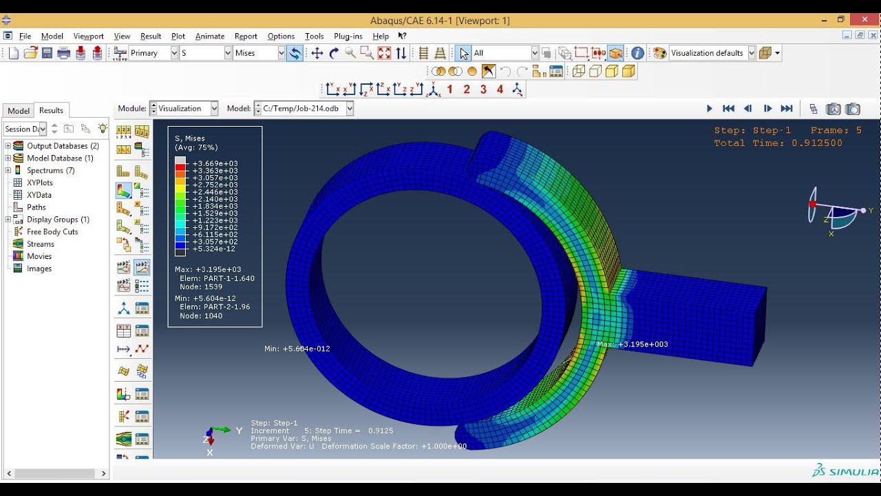 Abaqus Tutorial Videos -  Contact Analysis of Cylindrical Part in Abaqus 6.14