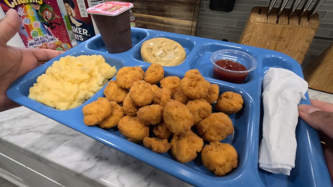 POV ASMR Recreating 90s School Lunch Popcorn Chicken ,4 cheese mash potatoes etc