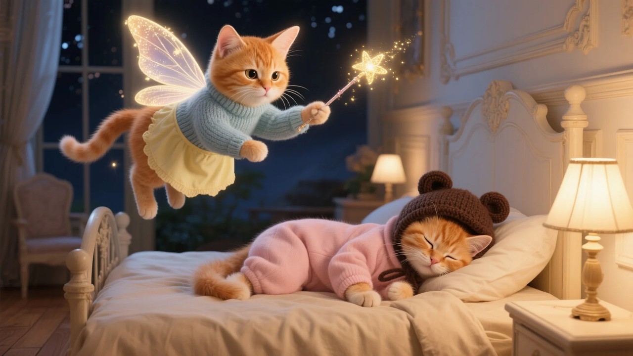 Ginger Kitten has a toothache,🍬🌙  so why is Mama Cat telling fairy tales?