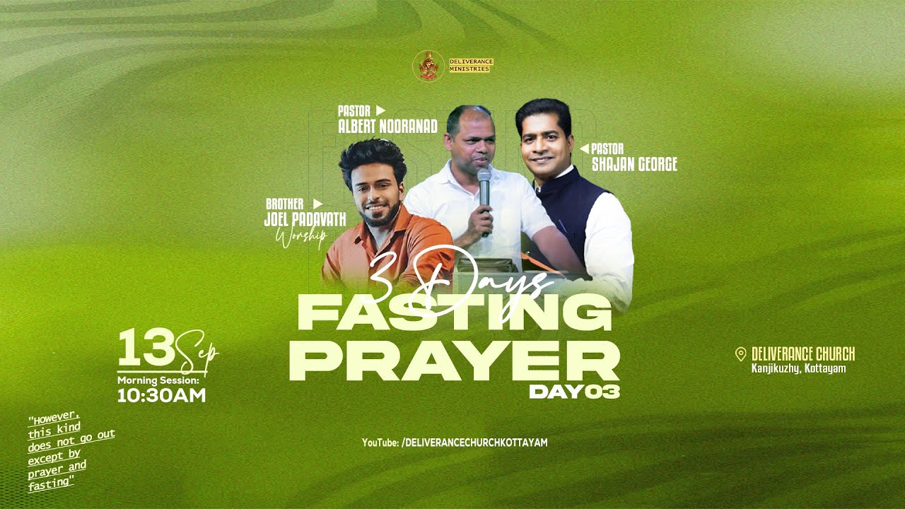 🛑🔴🅻🅸🆅🅴  3 Days Fasting Prayer 🛑Day 3 -Morning Session 🛑13 Sep 2025 🛑 Pr. Albert Nooranad Ministering