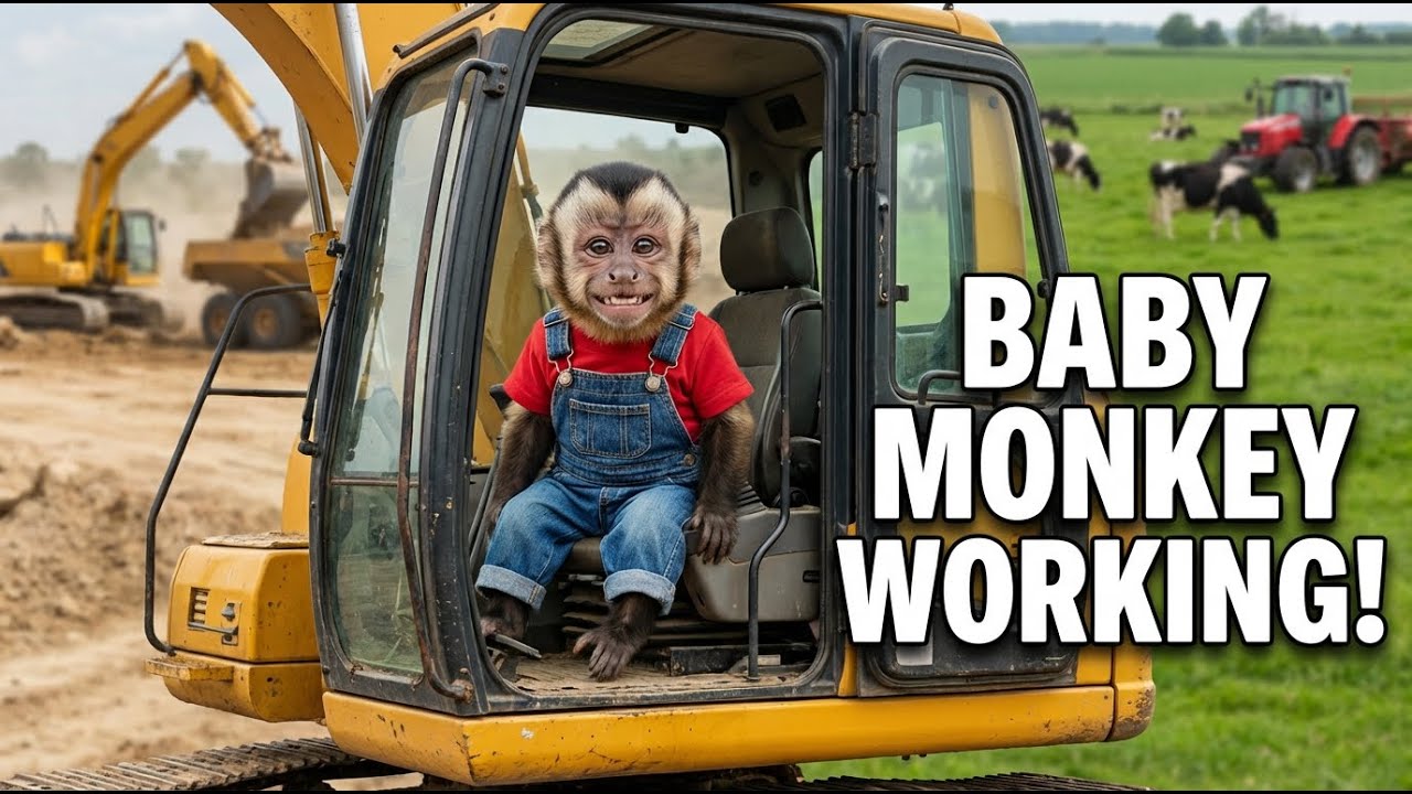 Baby Monkey Doing Human Jobs 🐒🚜 | Funny & Heartwarming Monkey Story
