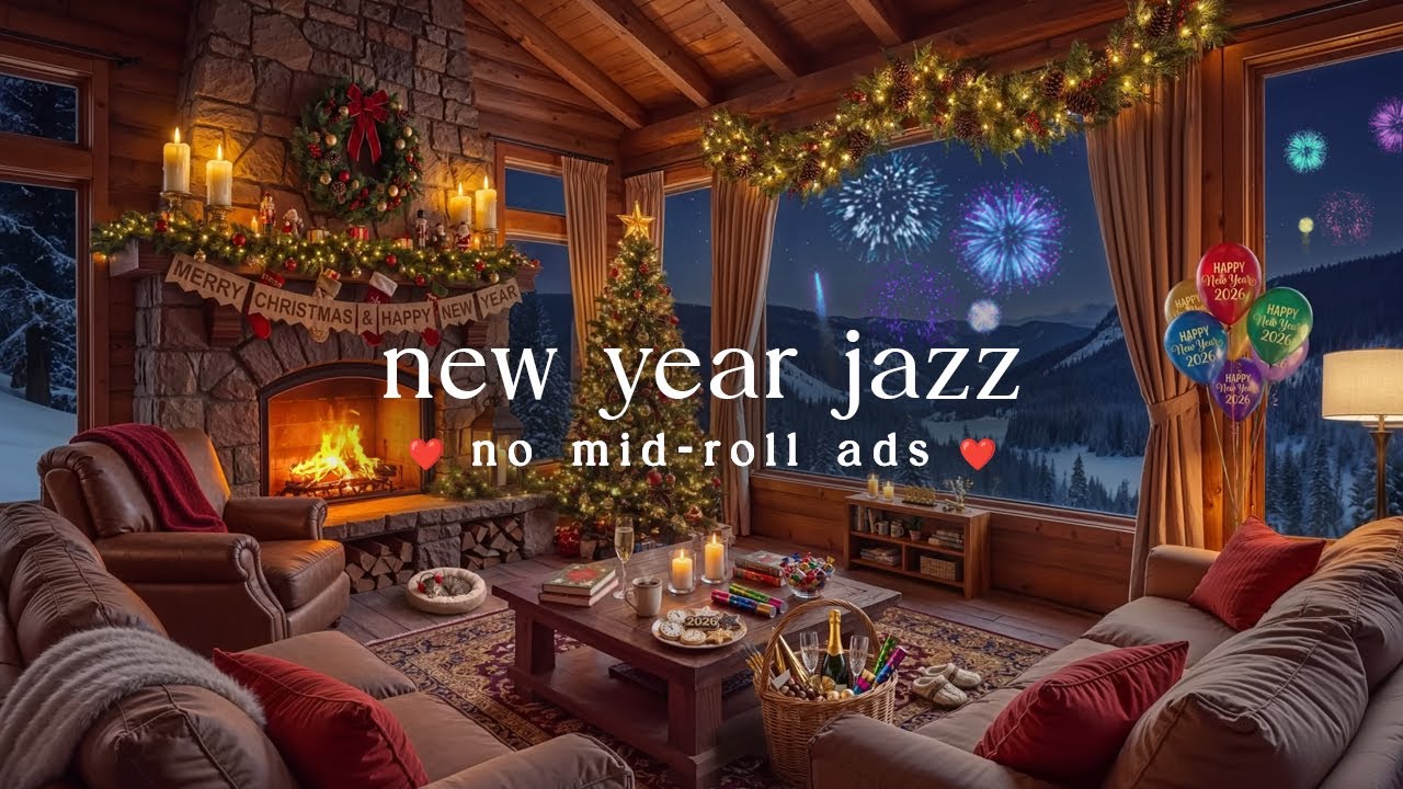 🎆 New Year Jazz (NO MID-ROLL ADS) &ndash; Cozy Fireplace Ambience to Welcome 2026