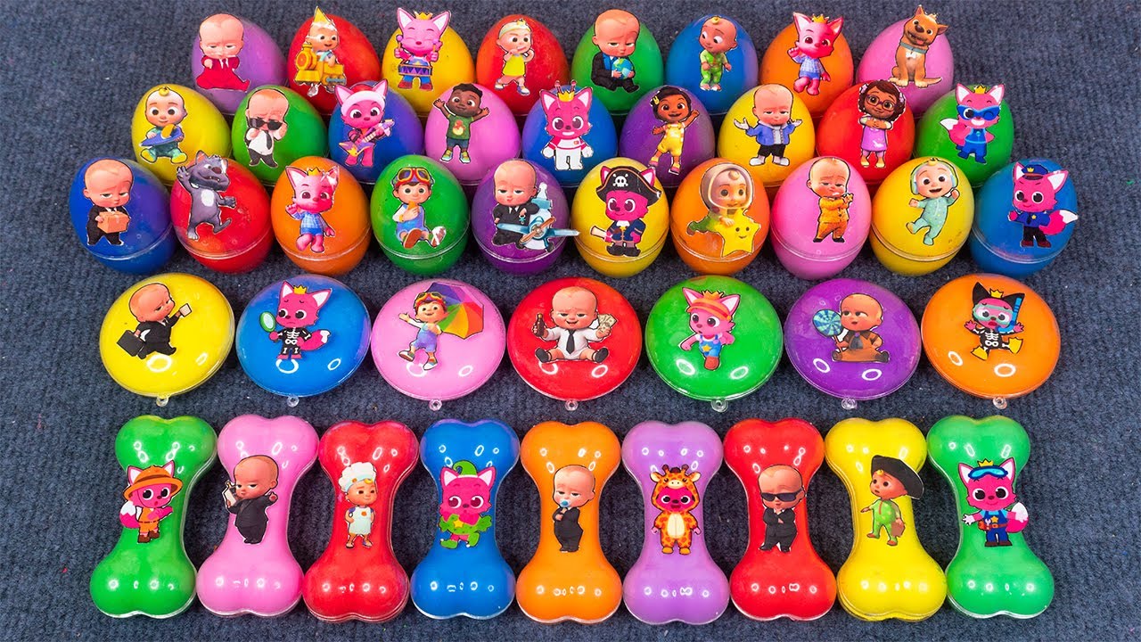 Pinkfong Slime & Clay ASMR 🌈🐻 Glitter Mixing with Jeni, Hogi, and Bebefinn Satisfying Video