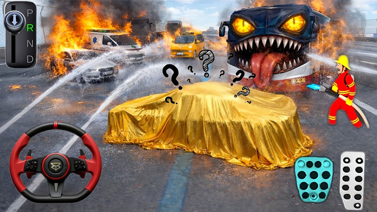 🔥 Monster Bus vs Firefighters 😱 | Golden Mystery Car Reveal | 3D Driving Class 2 Gameplay