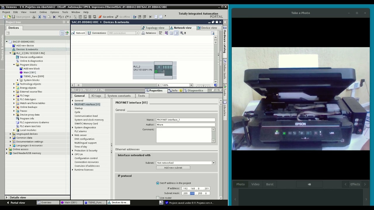 Ethernet TCP Communication between S7-1200 / S7-1500 CPU and  Epson L355 Printer