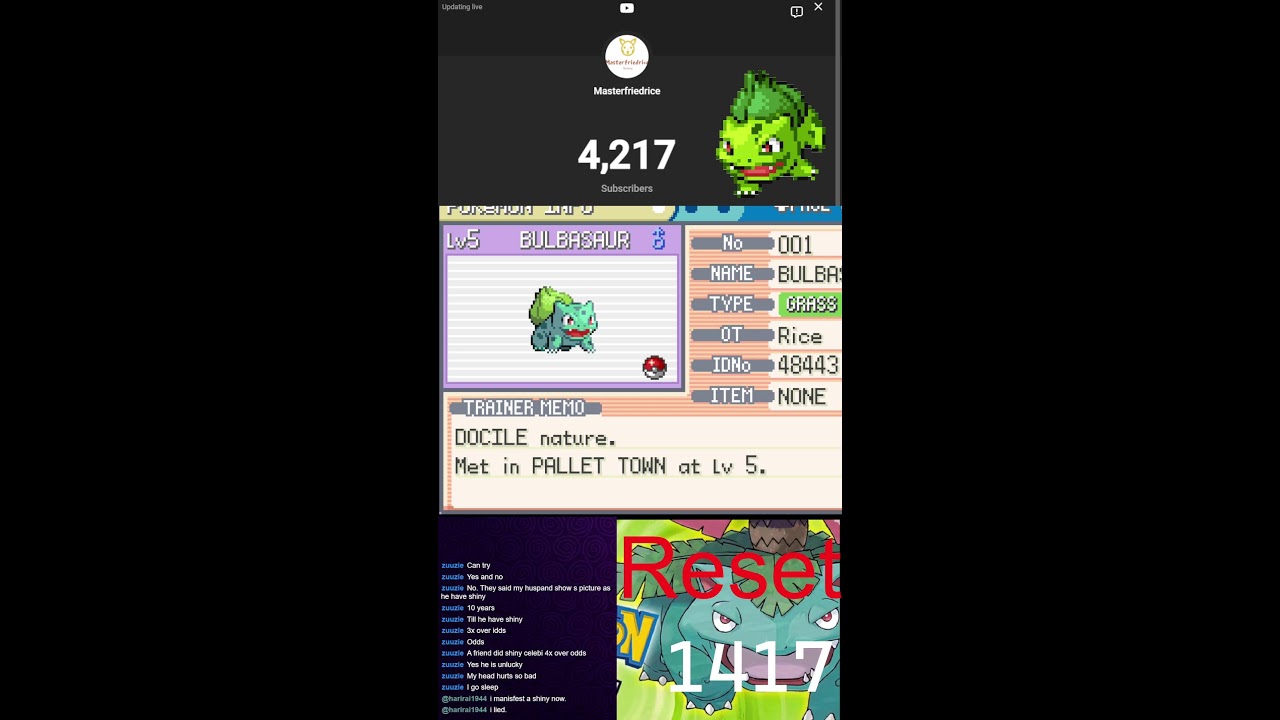 Shiny Bulbasaur hunt Day 6 Pokemon Leafgreen