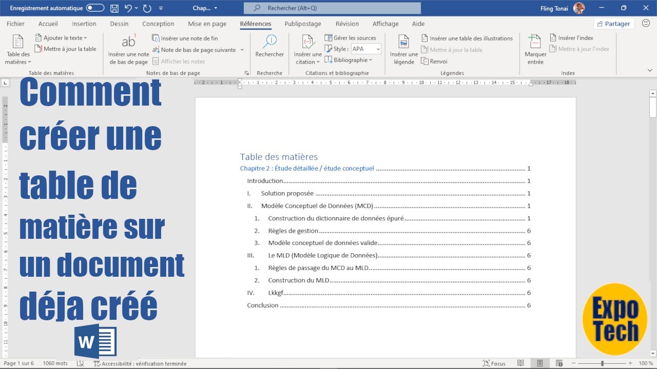 Créer une table de matière automatique sur un document Word déjà créé