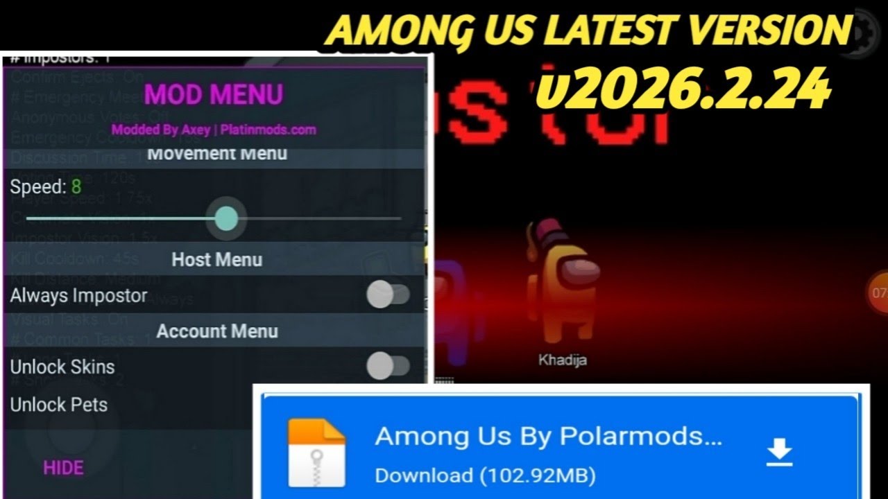 Among Us mod menu v2026.2.24 |Fake Imposter, ESP, Teleport, All outfit unlocked, Free chat etc. 