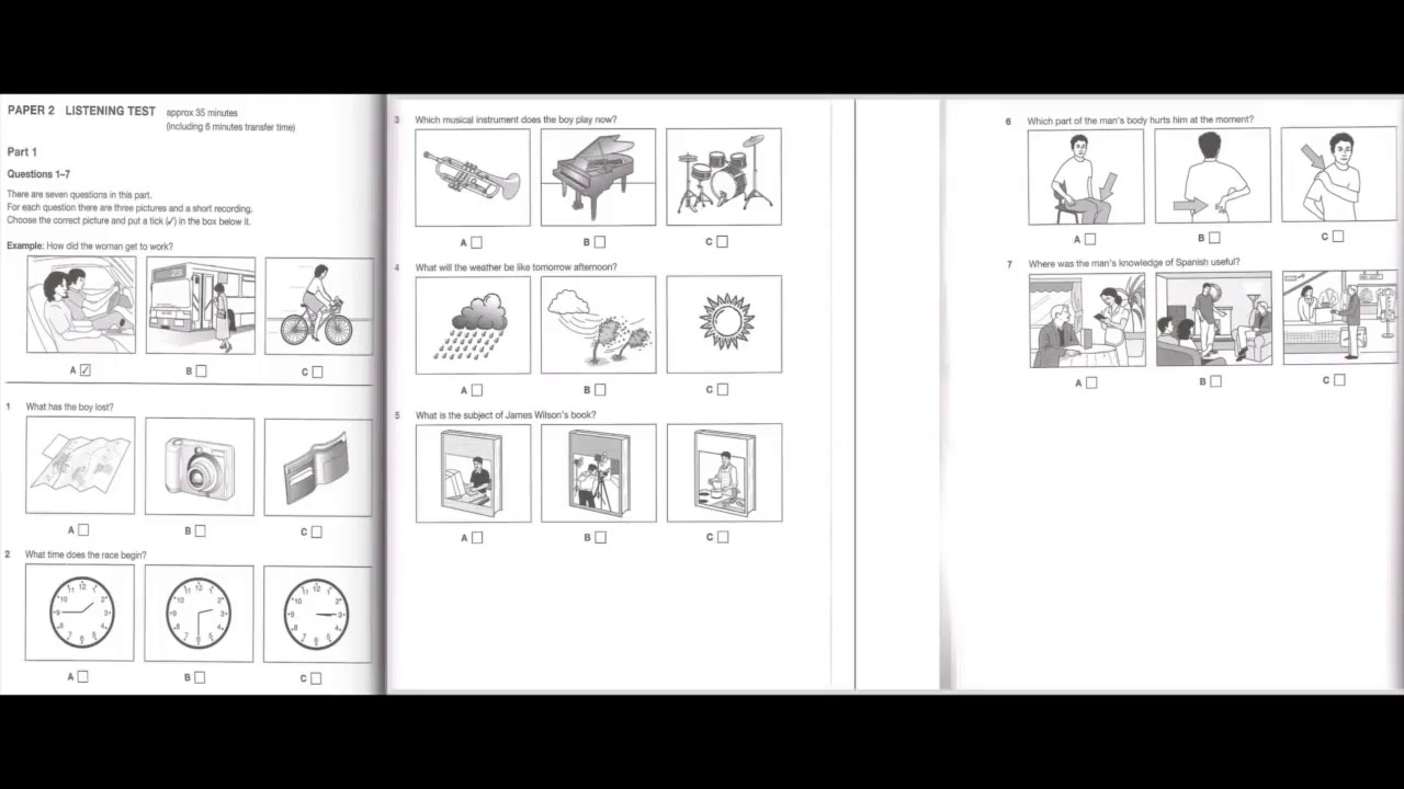 Listening B1, PET 7, Test 2, Part 1