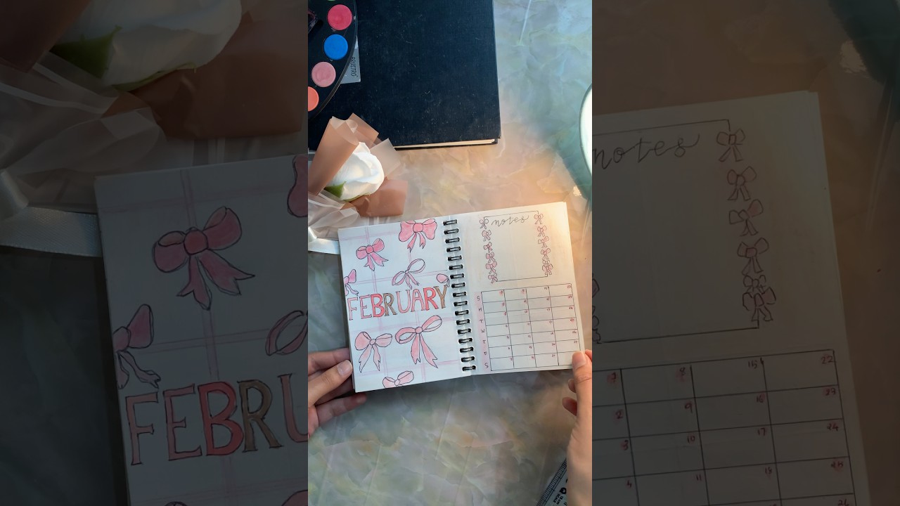 🎀 February Bullet Journal Setup | Bow-Themed Pages 🎀 