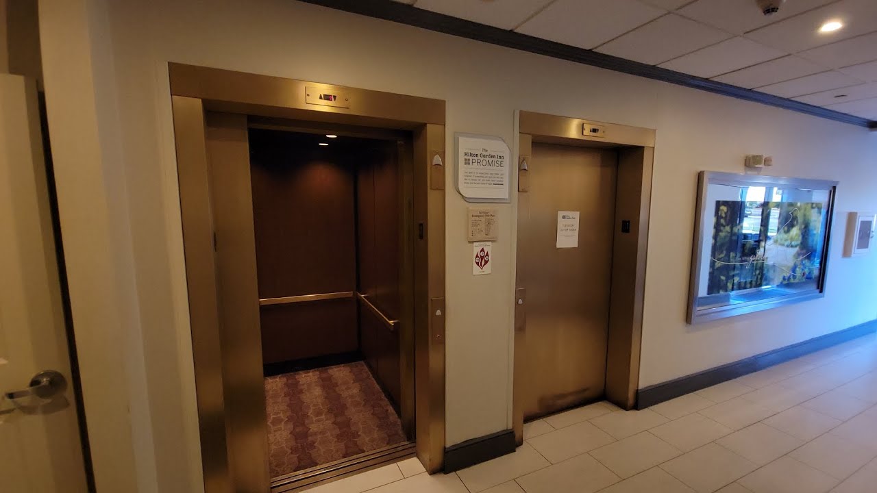 Гидравлические лифты Golden Schindler 330A в отеле Hilton Garden Inn, Вестбери, штат Нью-Йорк.