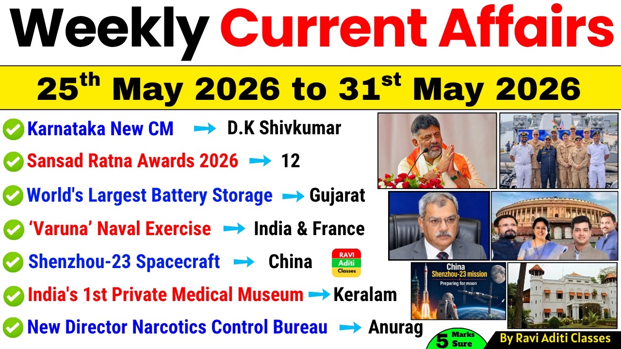 Weekly Current Affairs 2026 | 25 May to 31 May 2026 | Important Current Affairs 2026 ssc railway