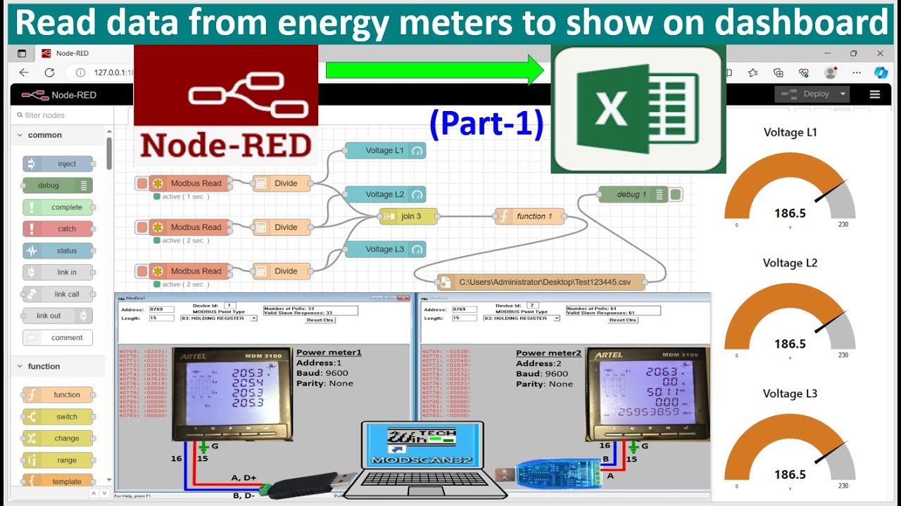 Read data from power meter and connect with Excel data logger part1